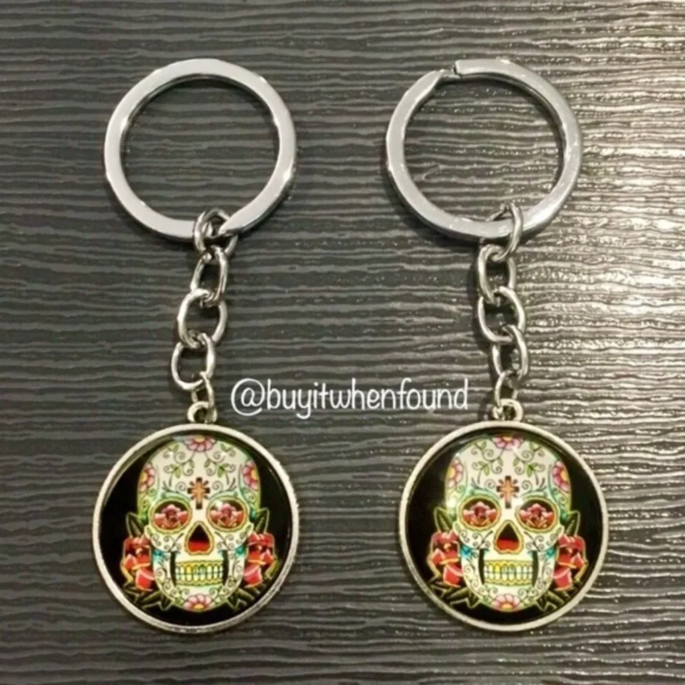 Day of The Dead Sugar Skull Cabochon Keychains